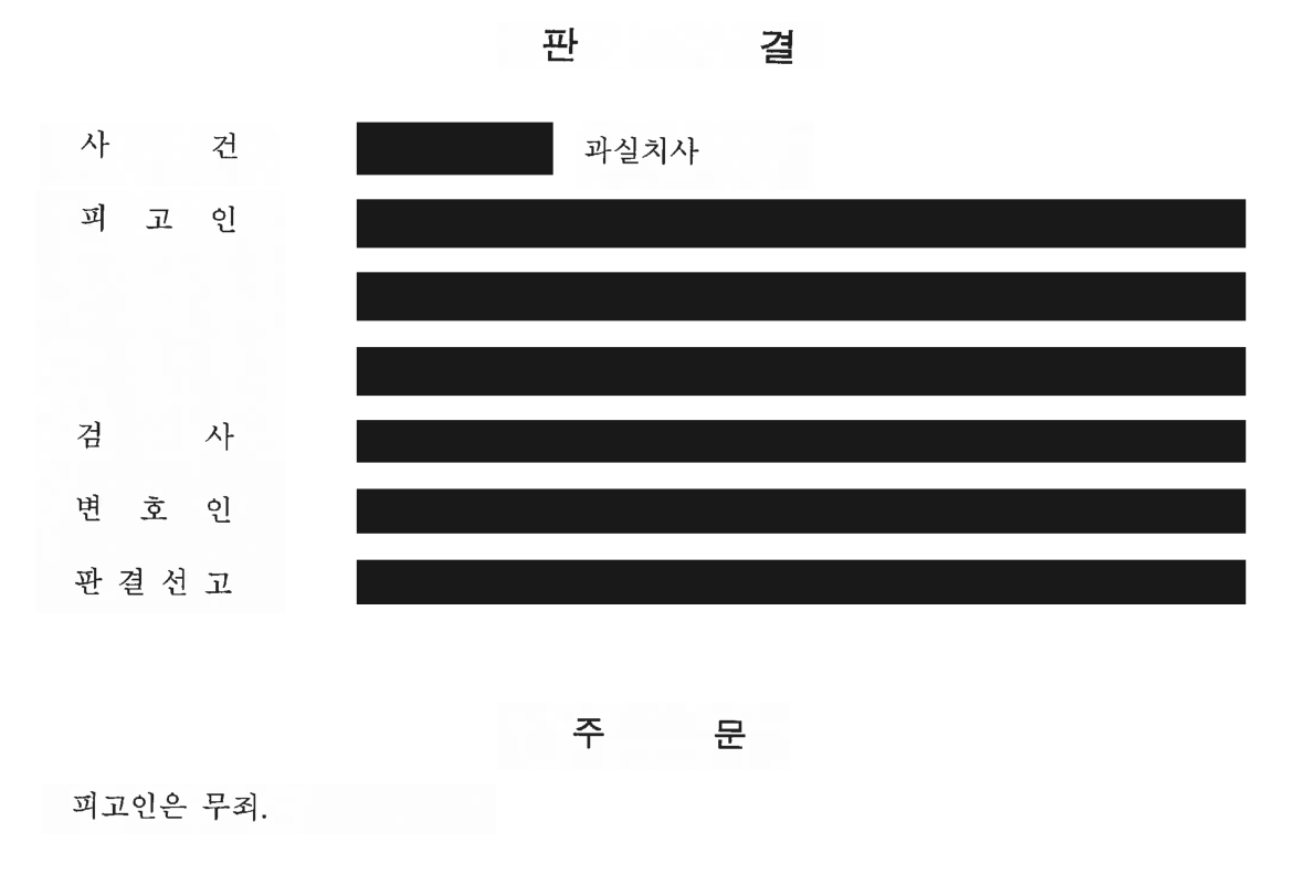 과실치사 판결문 비식별 발췌