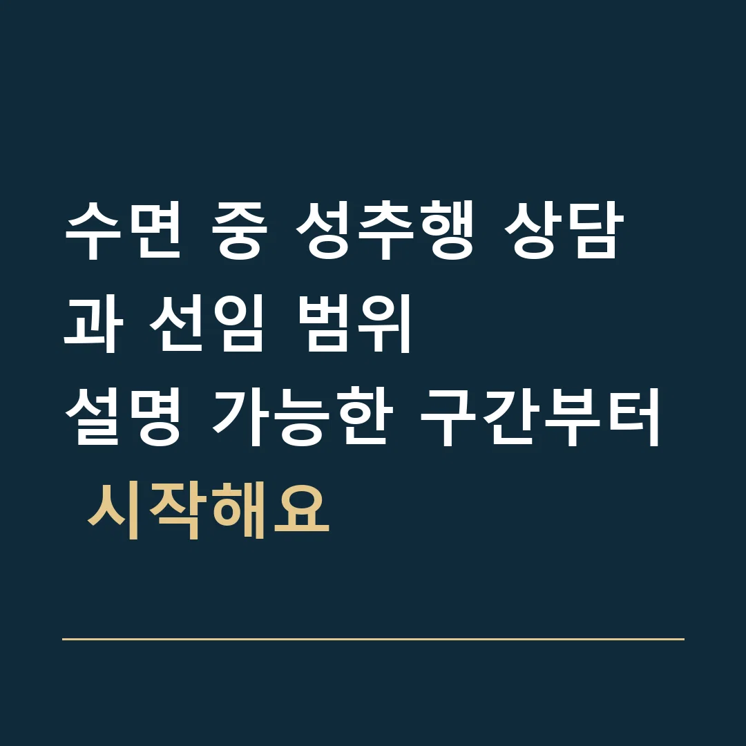 수면 중 성추행 상담과 선임 범위 · 설명 가능한 구간부터 시작해요