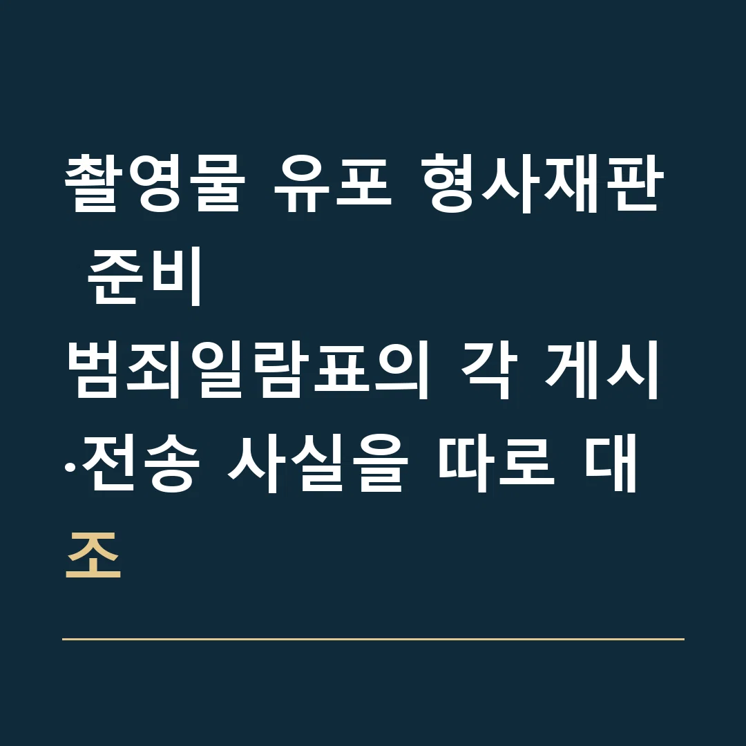 촬영물 유포 형사재판 준비 · 범죄일람표의 각 게시·전송 사실을 따로 대조