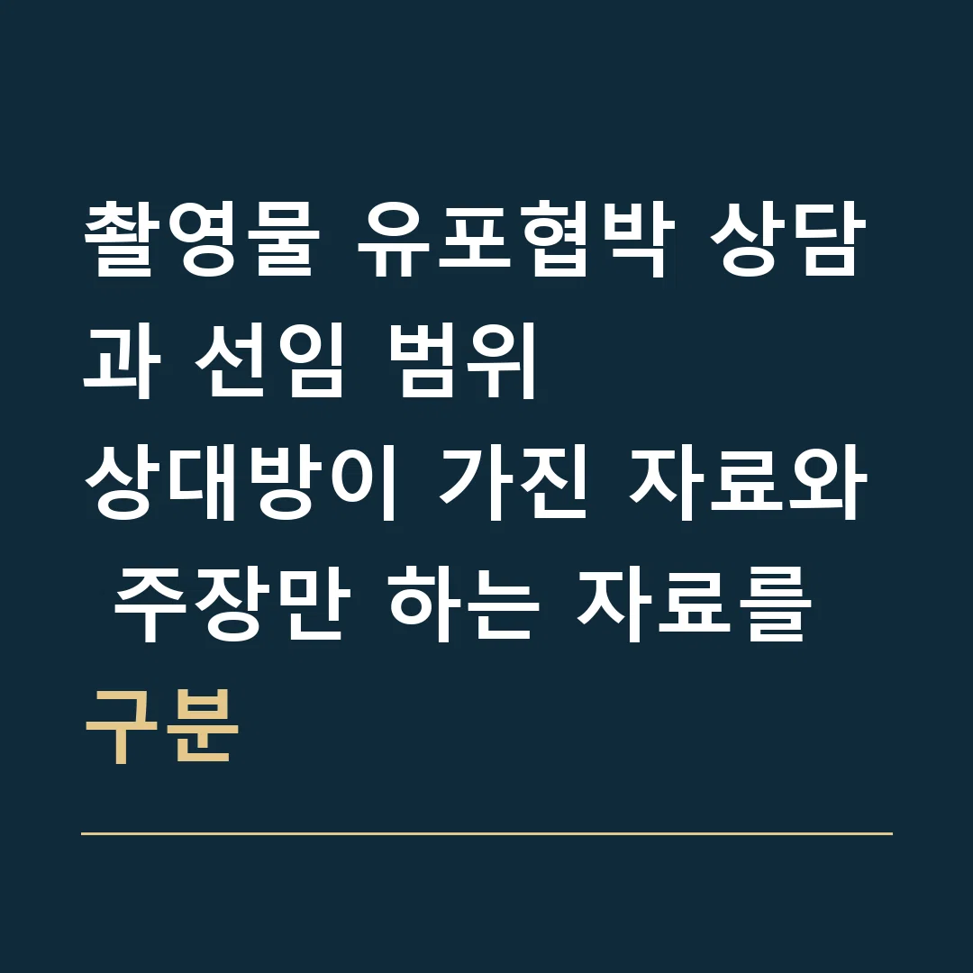 촬영물 유포협박 상담과 선임 범위 · 상대방이 가진 자료와 주장만 하는 자료를 구분