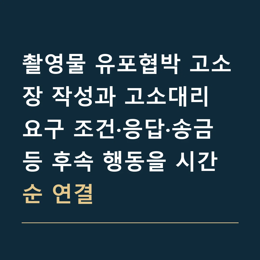 촬영물 유포협박 고소장 작성과 고소대리 · 요구 조건·응답·송금 등 후속 행동을 시간순 연결