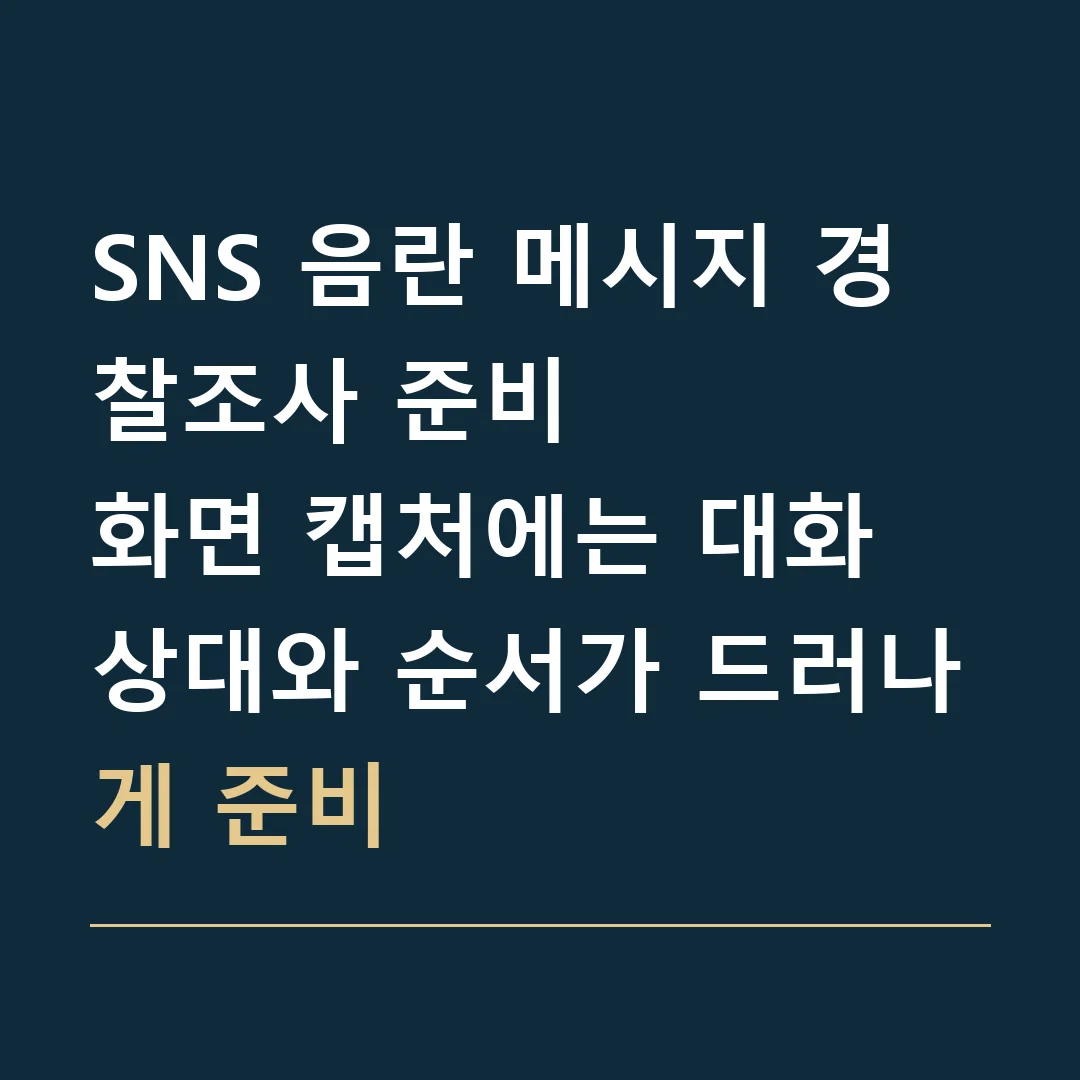 SNS 음란 메시지 경찰조사 준비 · 화면 캡처에는 대화 상대와 순서가 드러나게 준비