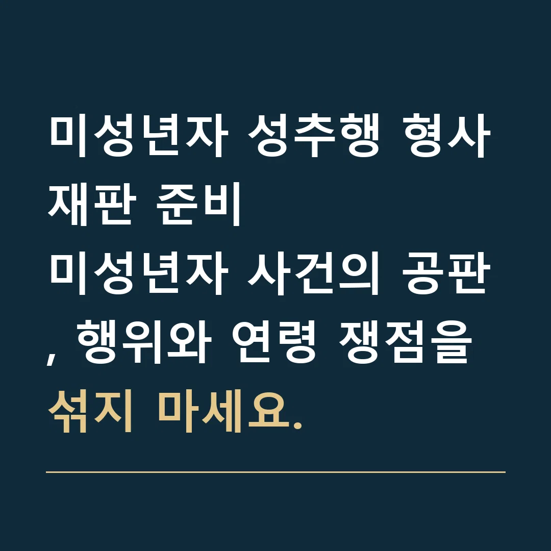 미성년자 성추행 형사재판 준비 · 미성년자 사건의 공판, 행위와 연령 쟁점을 섞지 마세요.