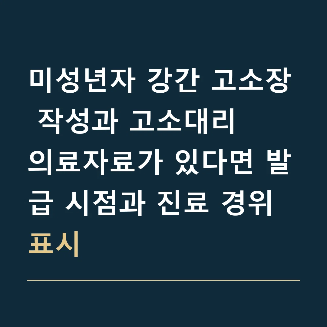 미성년자 강간 고소장 작성과 고소대리 · 의료자료가 있다면 발급 시점과 진료 경위 표시