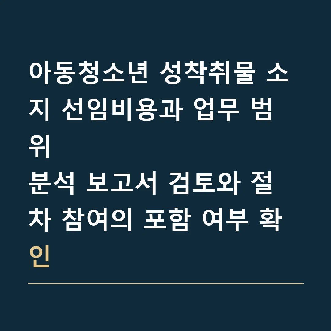 아동청소년 성착취물 소지 선임비용과 업무 범위 · 분석 보고서 검토와 절차 참여의 포함 여부 확인