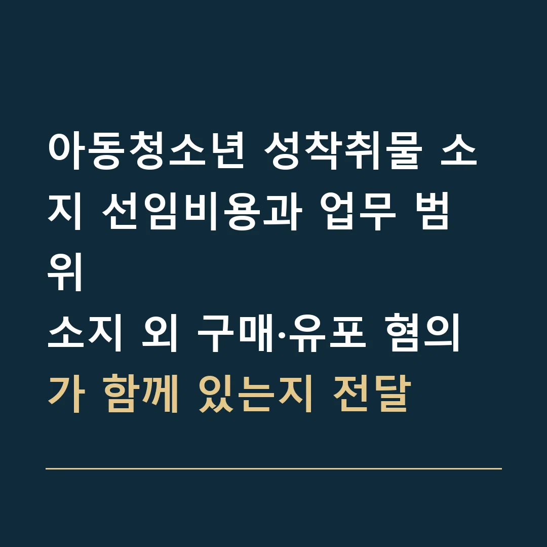 아동청소년 성착취물 소지 선임비용과 업무 범위 · 소지 외 구매·유포 혐의가 함께 있는지 전달