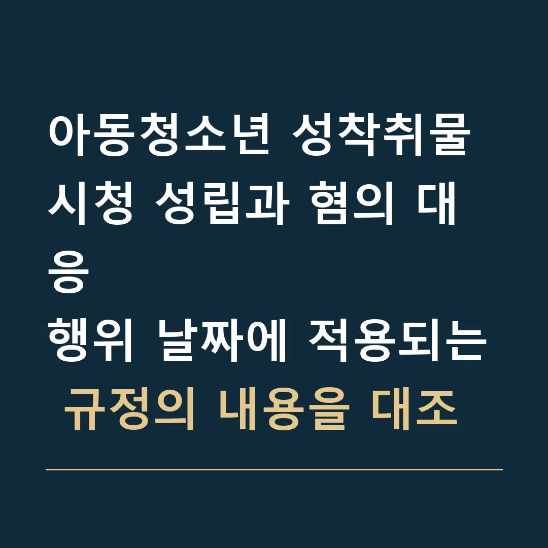 아동청소년 성착취물 시청 성립과 혐의 대응 · 행위 날짜에 적용되는 규정의 내용을 대조