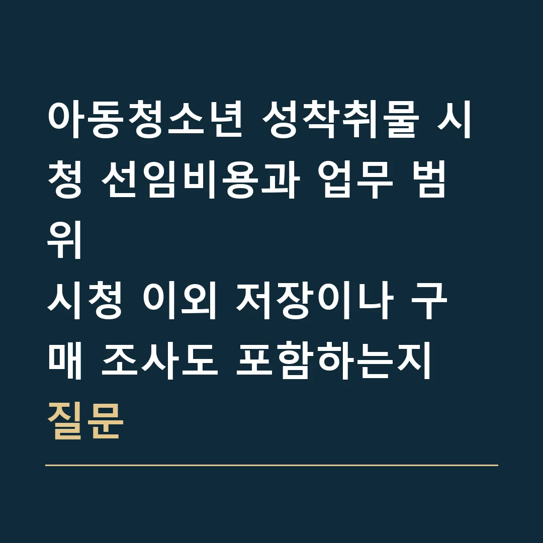 아동청소년 성착취물 시청 선임비용과 업무 범위 · 시청 이외 저장이나 구매 조사도 포함하는지 질문