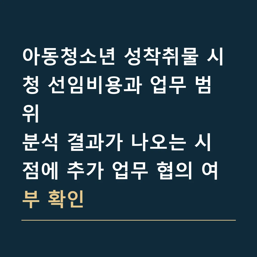 아동청소년 성착취물 시청 선임비용과 업무 범위 · 분석 결과가 나오는 시점에 추가 업무 협의 여부 확인