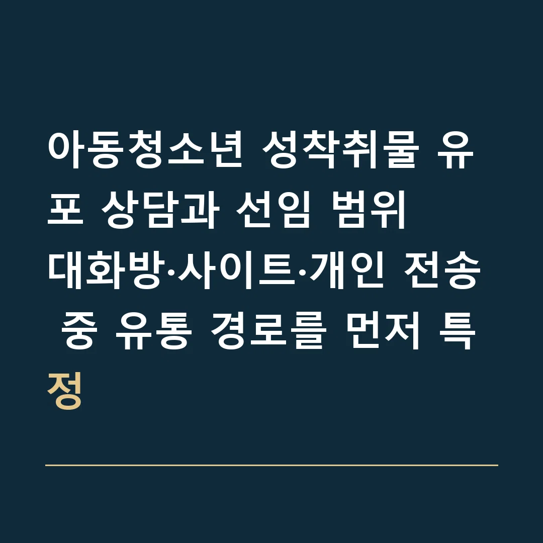 아동청소년 성착취물 유포 상담과 선임 범위 · 대화방·사이트·개인 전송 중 유통 경로를 먼저 특정