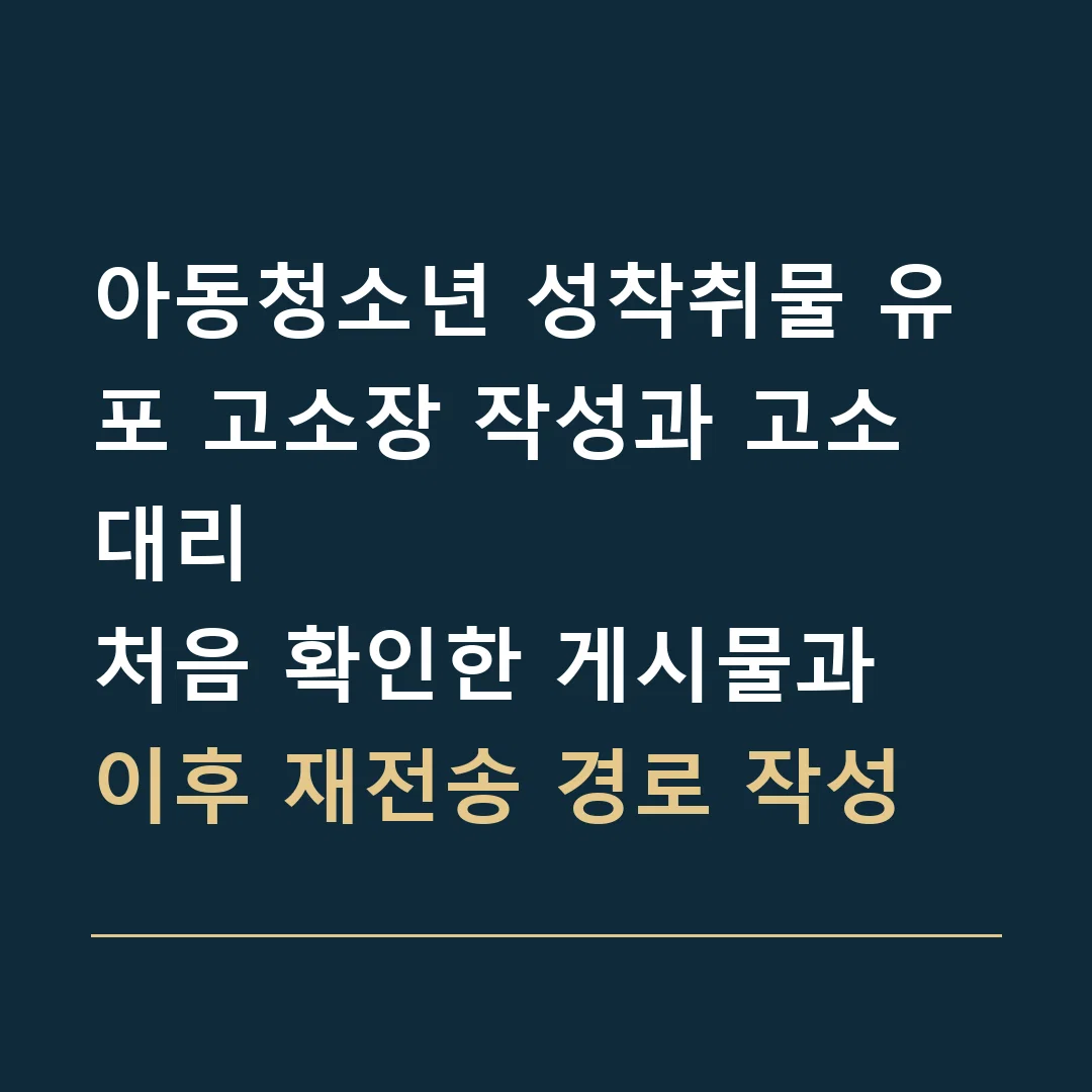 아동청소년 성착취물 유포 고소장 작성과 고소대리 · 처음 확인한 게시물과 이후 재전송 경로 작성