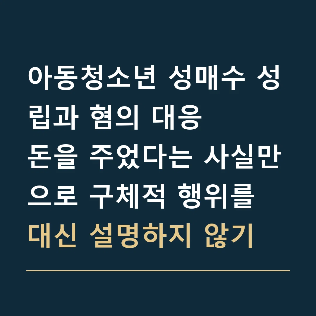 아동청소년 성매수 성립과 혐의 대응 · 돈을 주었다는 사실만으로 구체적 행위를 대신 설명하지 않기