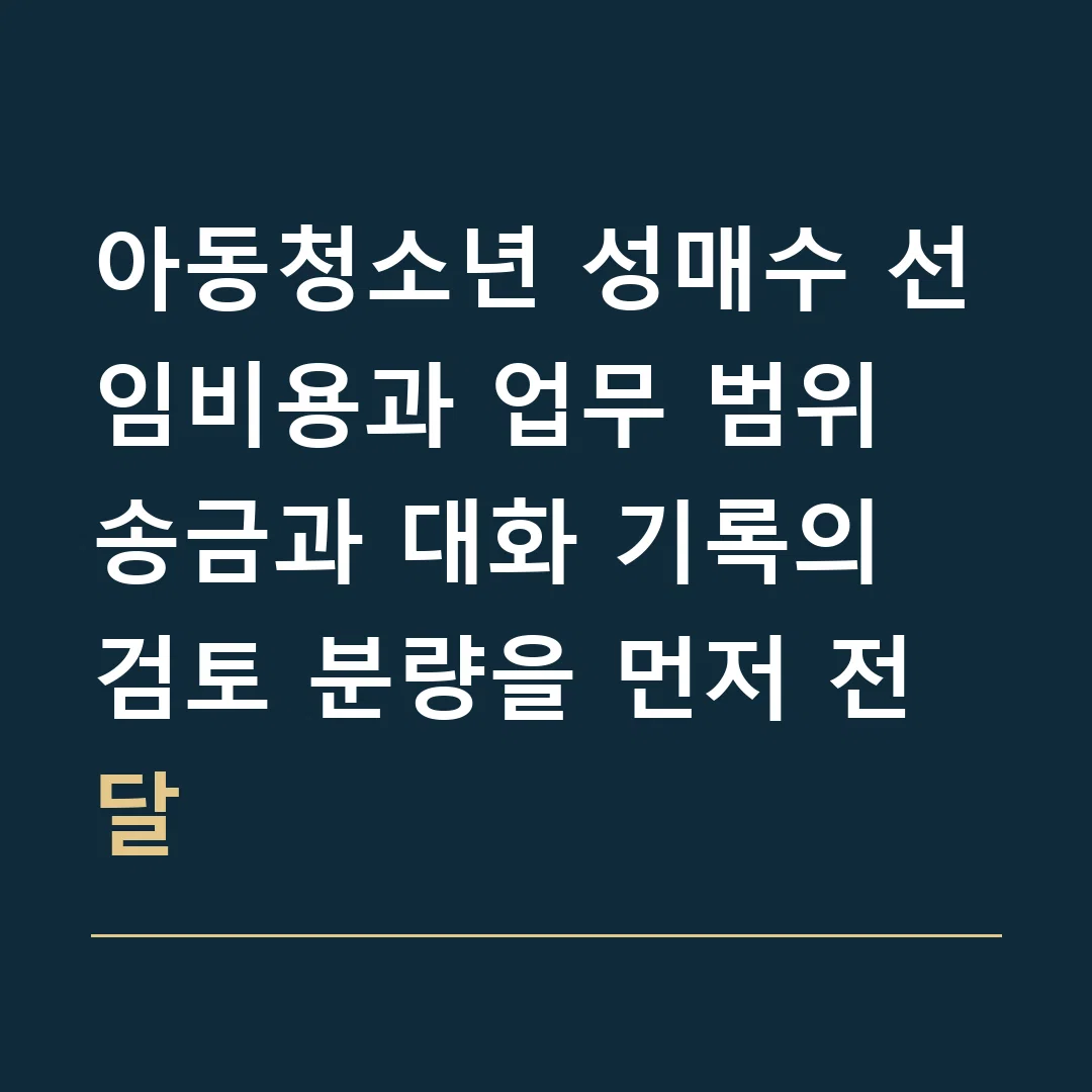 아동청소년 성매수 선임비용과 업무 범위 · 송금과 대화 기록의 검토 분량을 먼저 전달