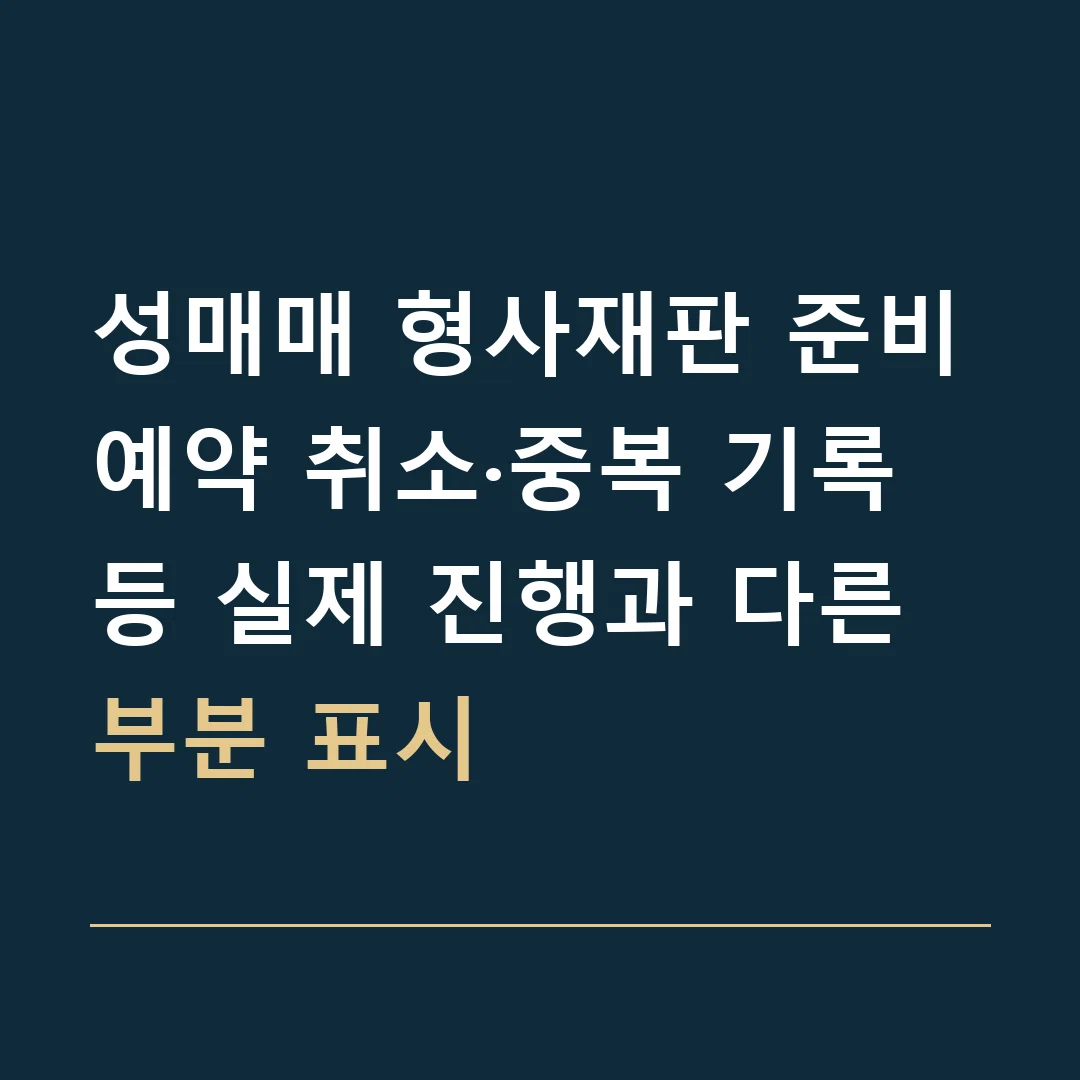 성매매 형사재판 준비 · 예약 취소·중복 기록 등 실제 진행과 다른 부분 표시
