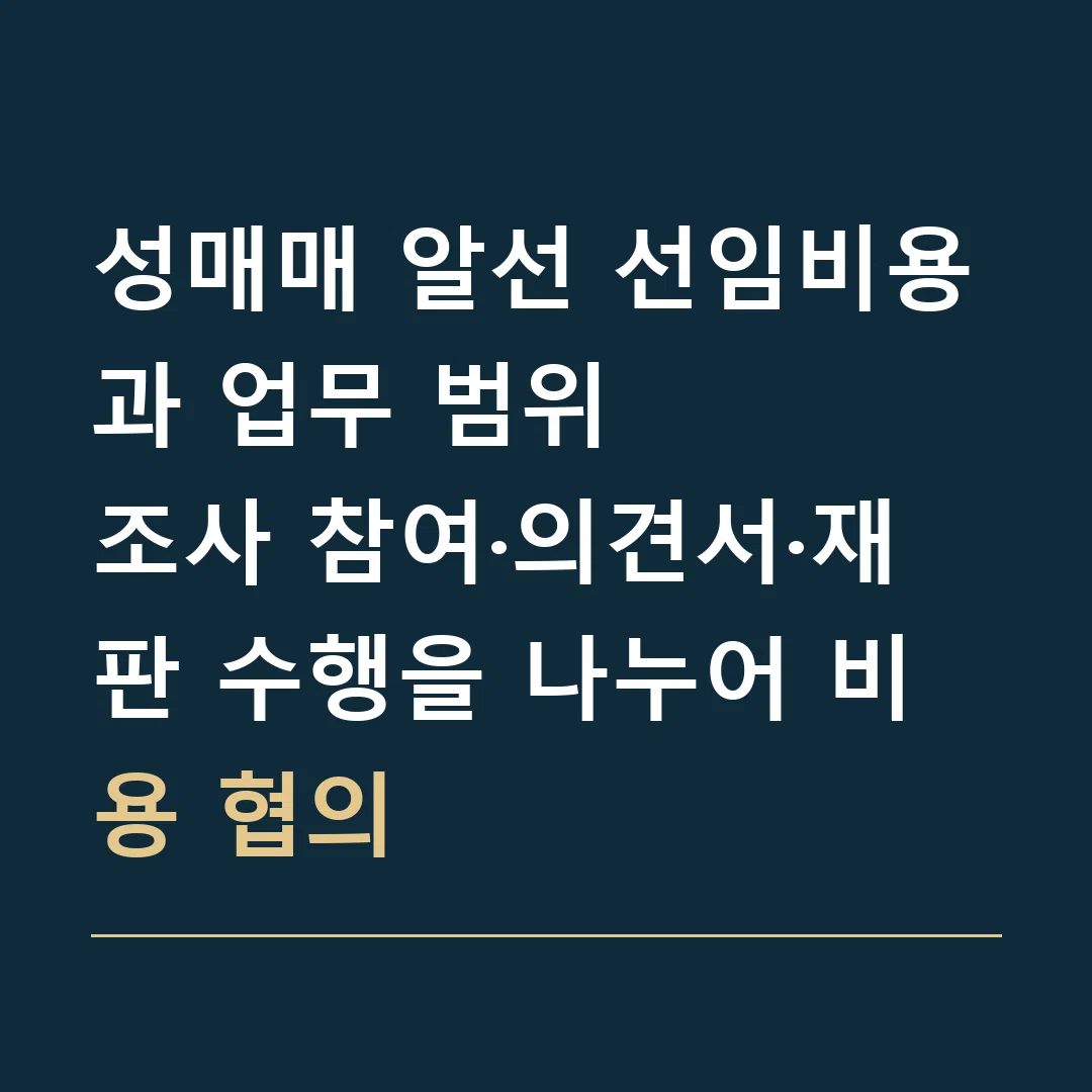 성매매 알선 선임비용과 업무 범위 · 조사 참여·의견서·재판 수행을 나누어 비용 협의