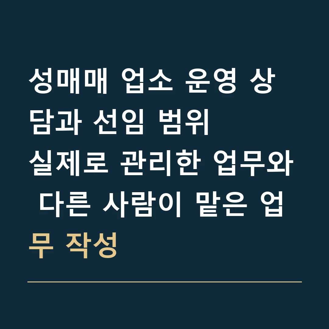 성매매 업소 운영 상담과 선임 범위 · 실제로 관리한 업무와 다른 사람이 맡은 업무 작성
