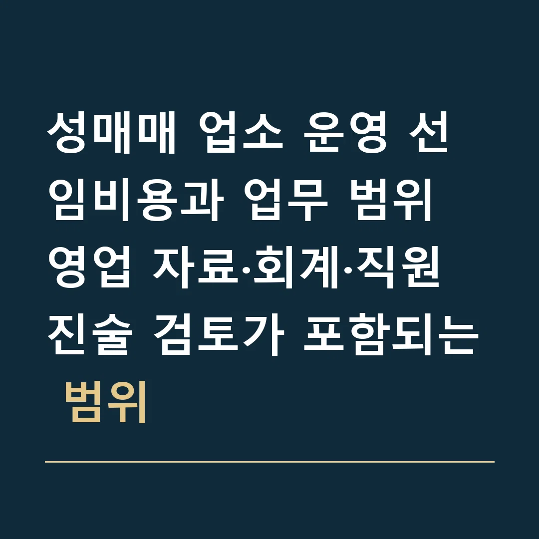 성매매 업소 운영 선임비용과 업무 범위 · 영업 자료·회계·직원 진술 검토가 포함되는 범위