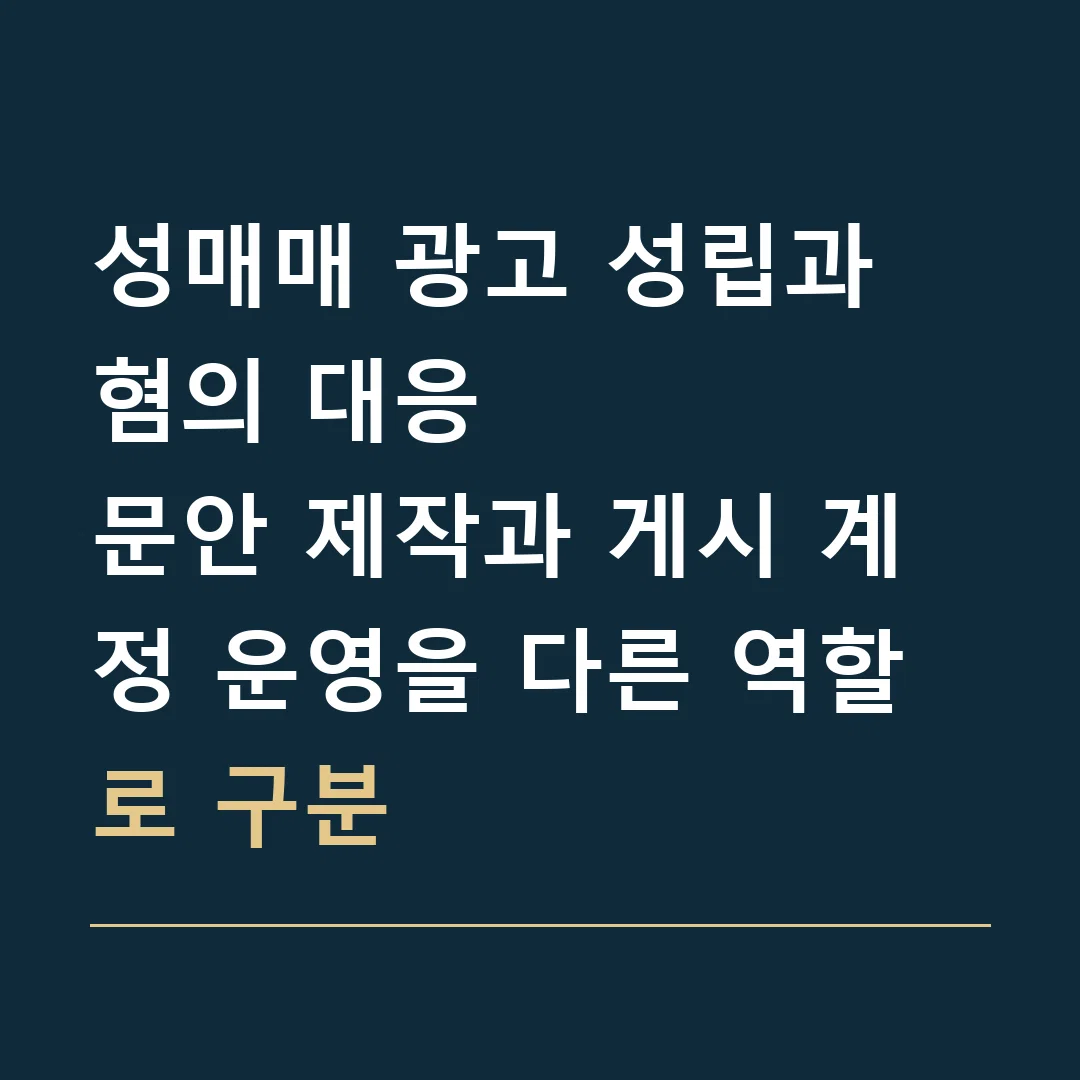 성매매 광고 성립과 혐의 대응 · 문안 제작과 게시 계정 운영을 다른 역할로 구분
