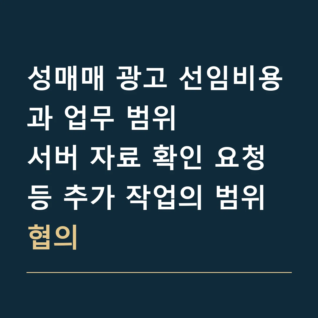 성매매 광고 선임비용과 업무 범위 · 서버 자료 확인 요청 등 추가 작업의 범위 협의