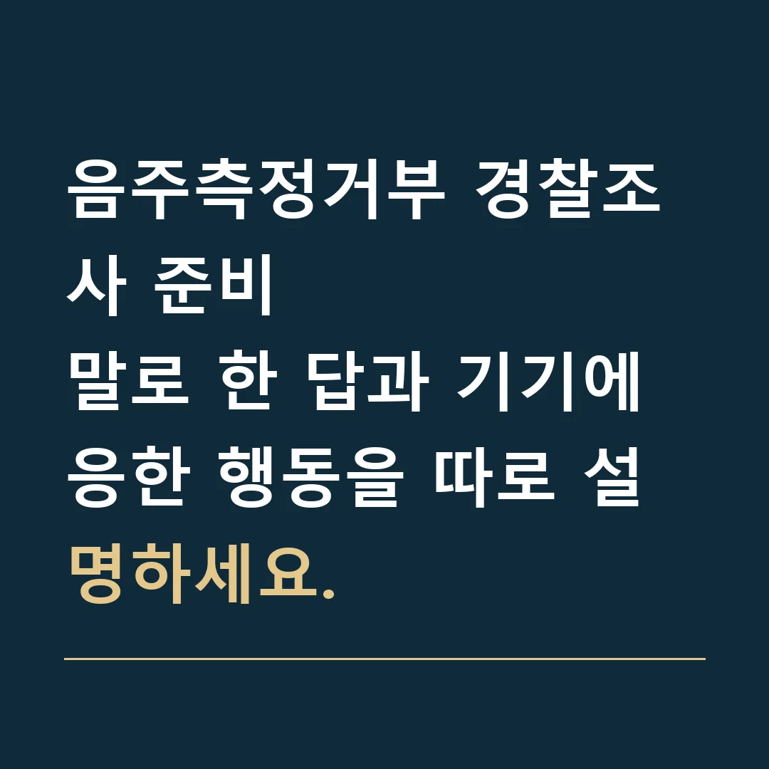 음주측정거부 경찰조사 준비 · 말로 한 답과 기기에 응한 행동을 따로 설명하세요.