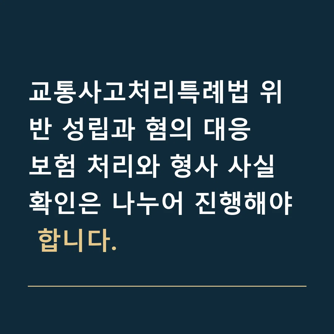 교통사고처리특례법 위반 성립과 혐의 대응 · 보험 처리와 형사 사실 확인은 나누어 진행해야 합니다.