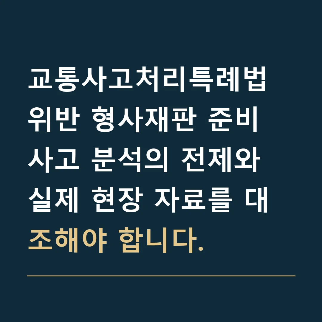 교통사고처리특례법 위반 형사재판 준비 · 사고 분석의 전제와 실제 현장 자료를 대조해야 합니다.