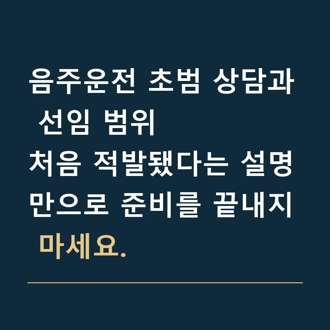 음주운전 초범 상담과 선임 범위 · 처음 적발됐다는 설명만으로 준비를 끝내지 마세요.