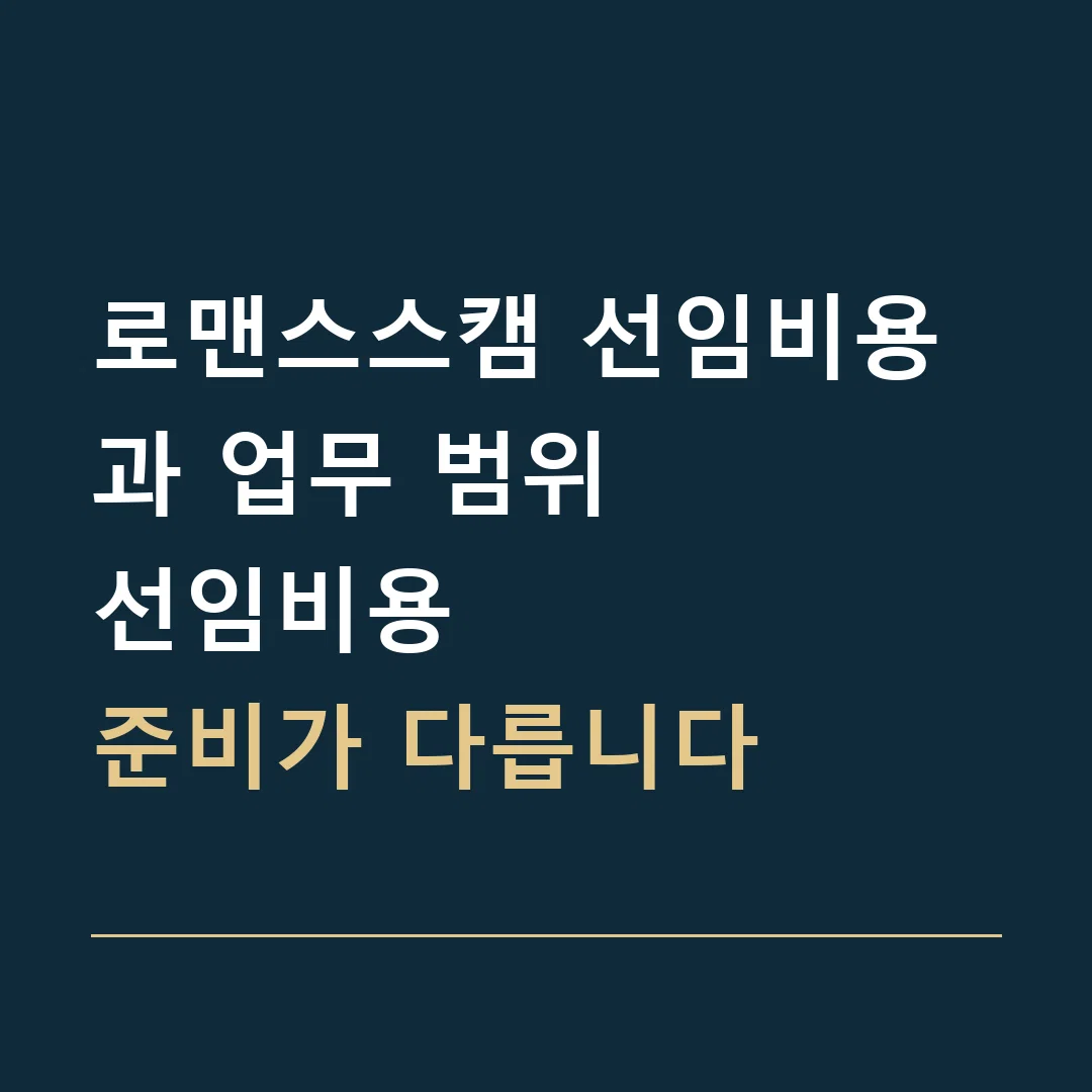 로맨스스캠 선임비용과 업무 범위 · 선임비용
준비가 다릅니다