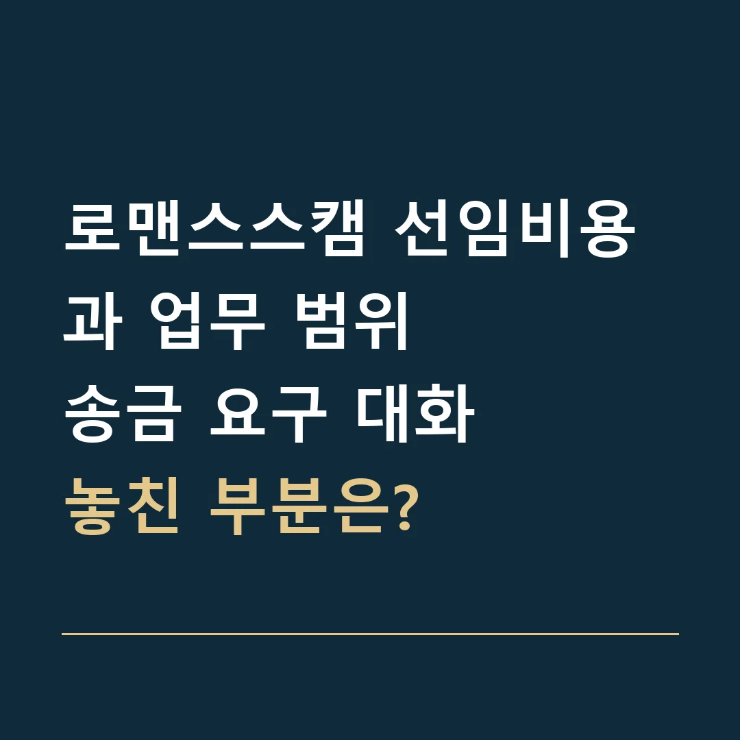 로맨스스캠 선임비용과 업무 범위 · 송금 요구 대화
놓친 부분은?