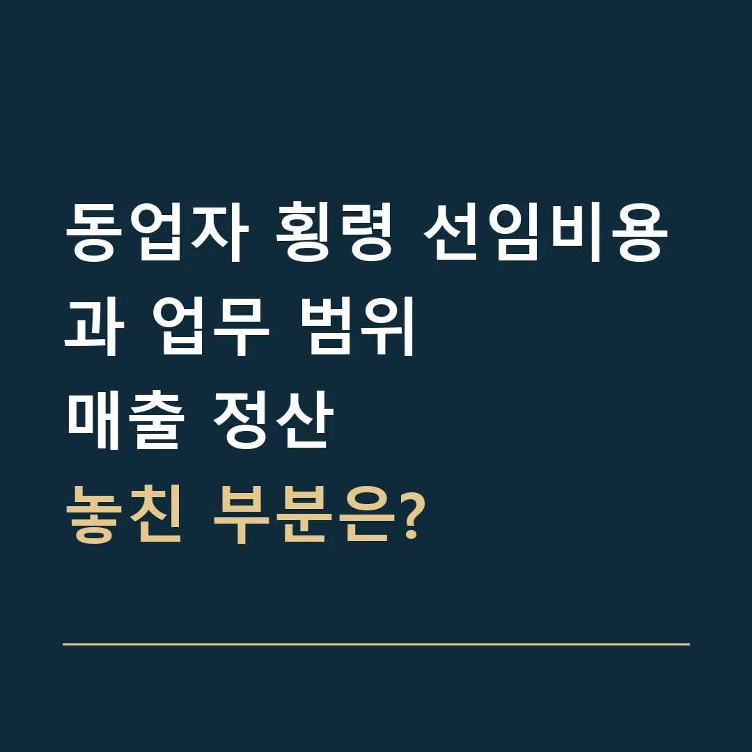 동업자 횡령 선임비용과 업무 범위 · 매출 정산
놓친 부분은?
