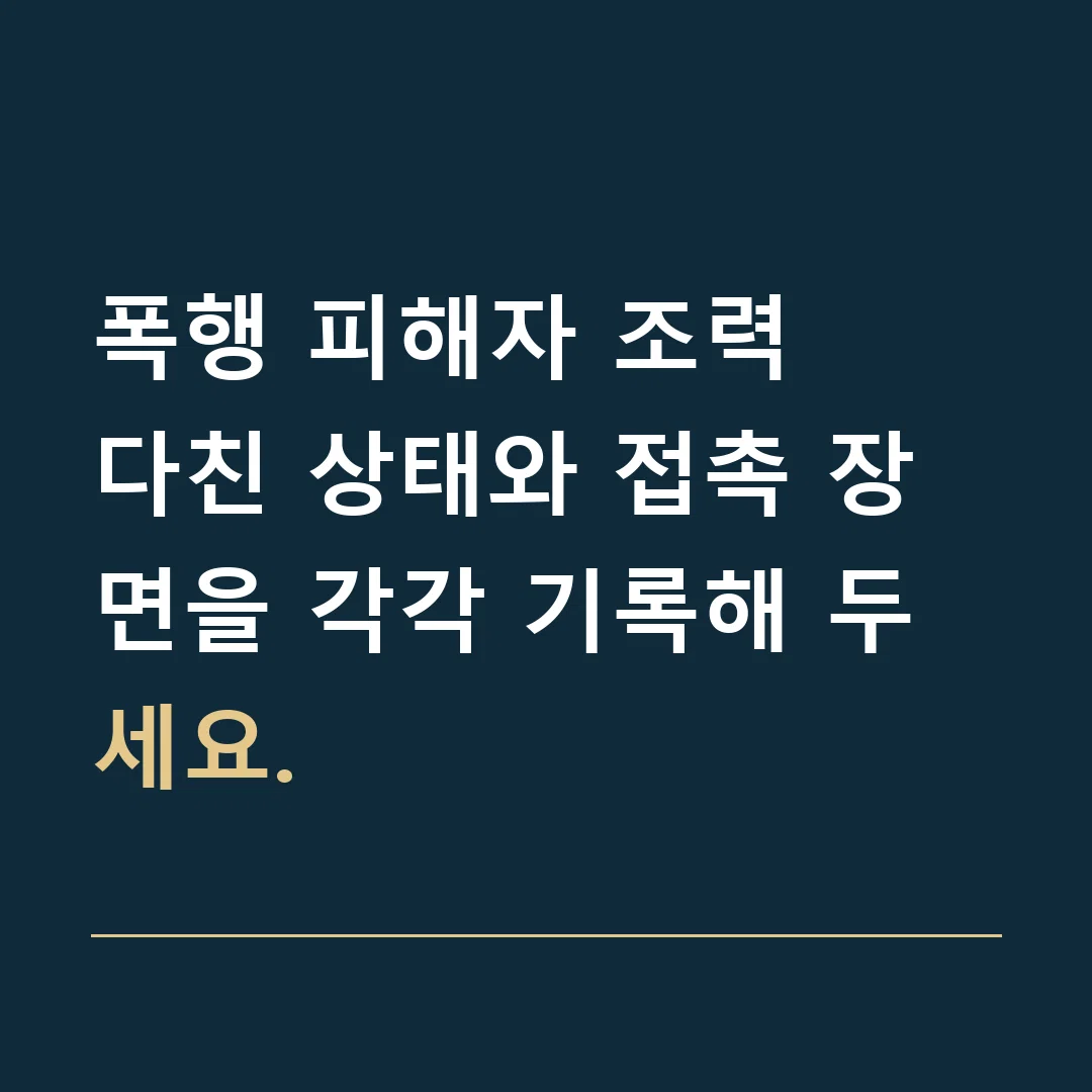 폭행 피해자 조력 · 다친 상태와 접촉 장면을 각각 기록해 두세요.