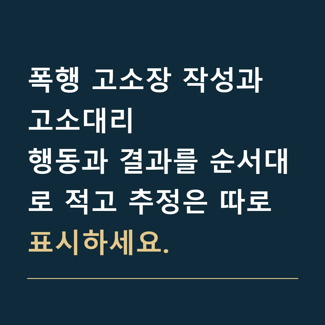폭행 고소장 작성과 고소대리 · 행동과 결과를 순서대로 적고 추정은 따로 표시하세요.
