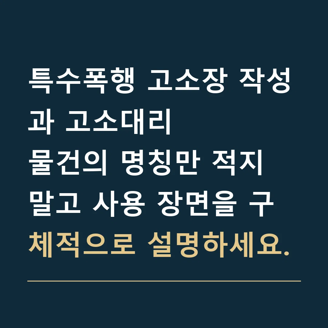 특수폭행 고소장 작성과 고소대리 · 물건의 명칭만 적지 말고 사용 장면을 구체적으로 설명하세요.