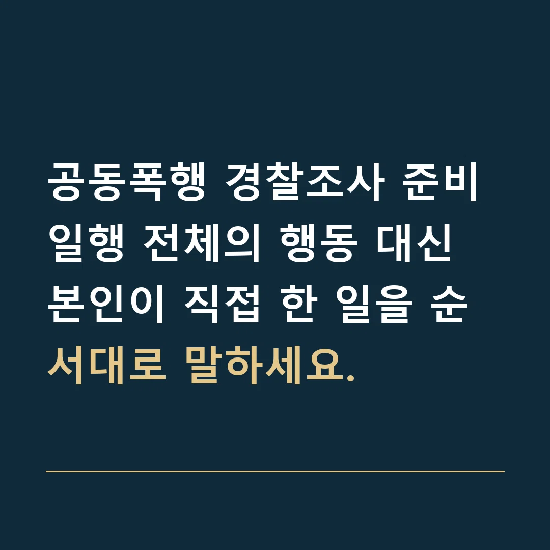 공동폭행 경찰조사 준비 · 일행 전체의 행동 대신 본인이 직접 한 일을 순서대로 말하세요.