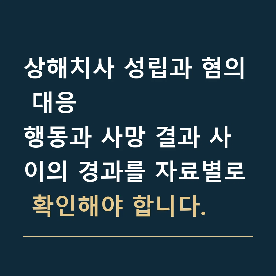 상해치사 성립과 혐의 대응 · 행동과 사망 결과 사이의 경과를 자료별로 확인해야 합니다.