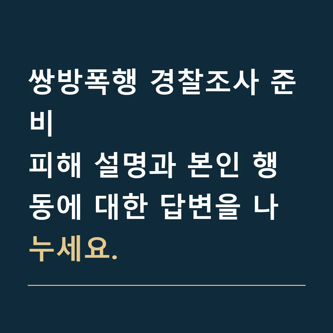 쌍방폭행 경찰조사 준비 · 피해 설명과 본인 행동에 대한 답변을 나누세요.