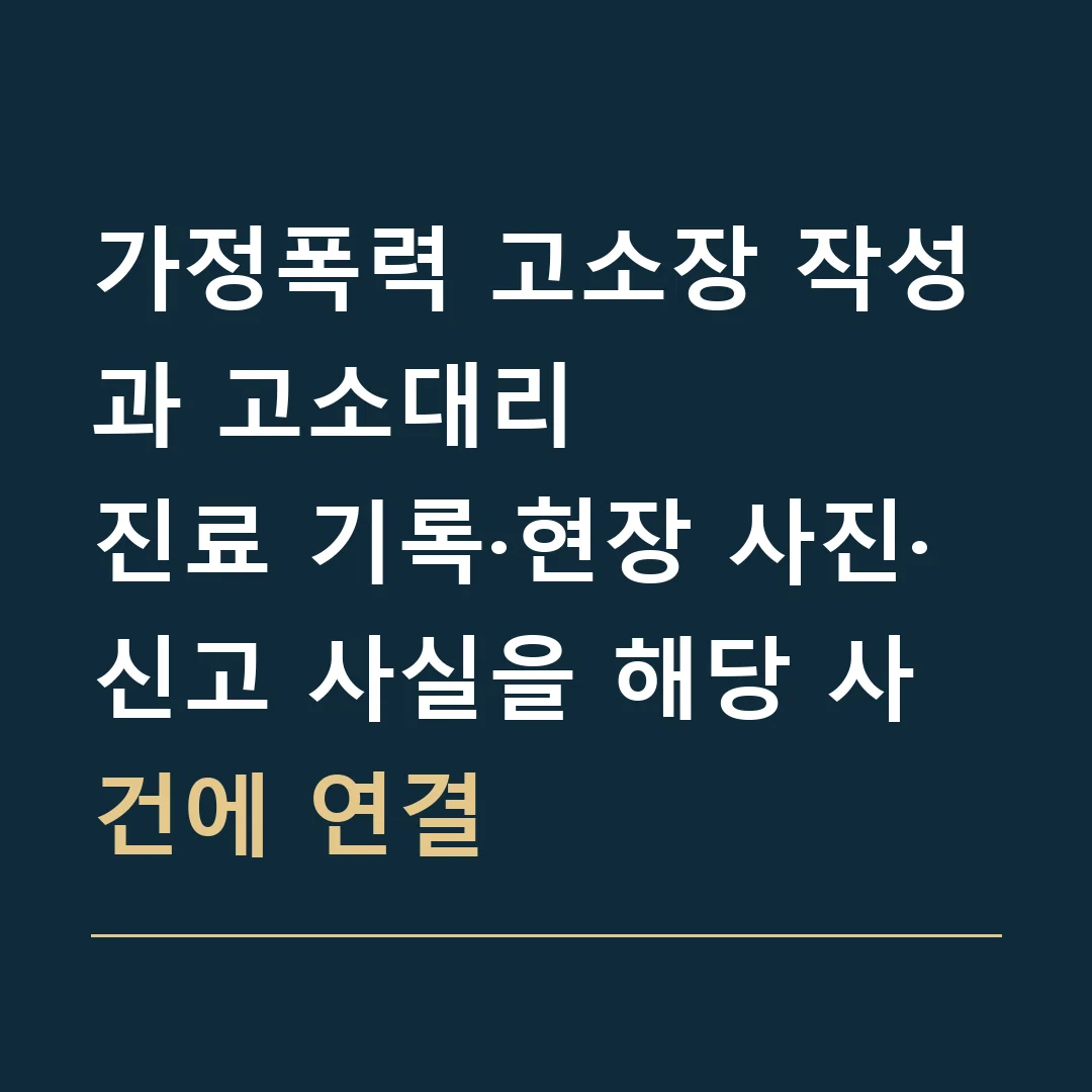 가정폭력 고소장 작성과 고소대리 · 진료 기록·현장 사진·신고 사실을 해당 사건에 연결