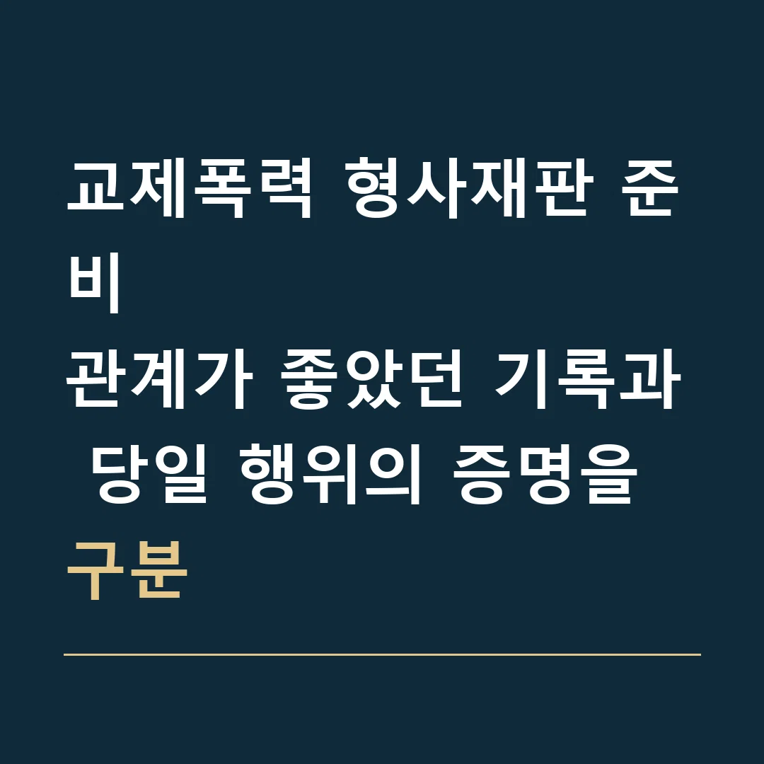 교제폭력 형사재판 준비 · 관계가 좋았던 기록과 당일 행위의 증명을 구분