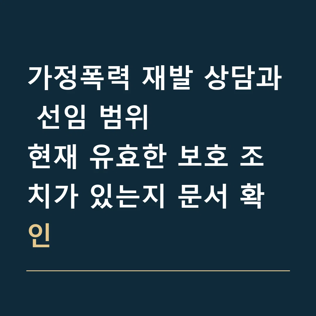 가정폭력 재발 상담과 선임 범위 · 현재 유효한 보호 조치가 있는지 문서 확인