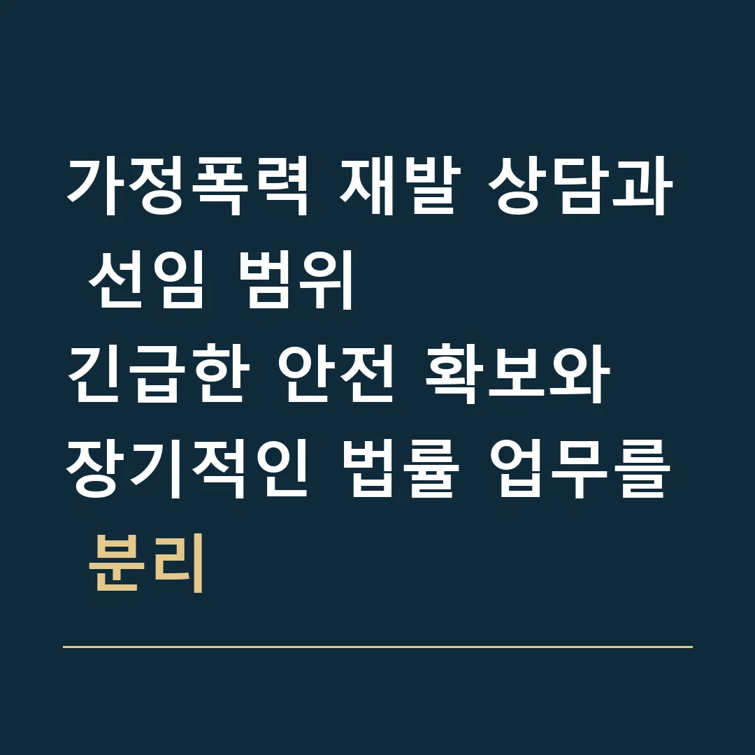 가정폭력 재발 상담과 선임 범위 · 긴급한 안전 확보와 장기적인 법률 업무를 분리