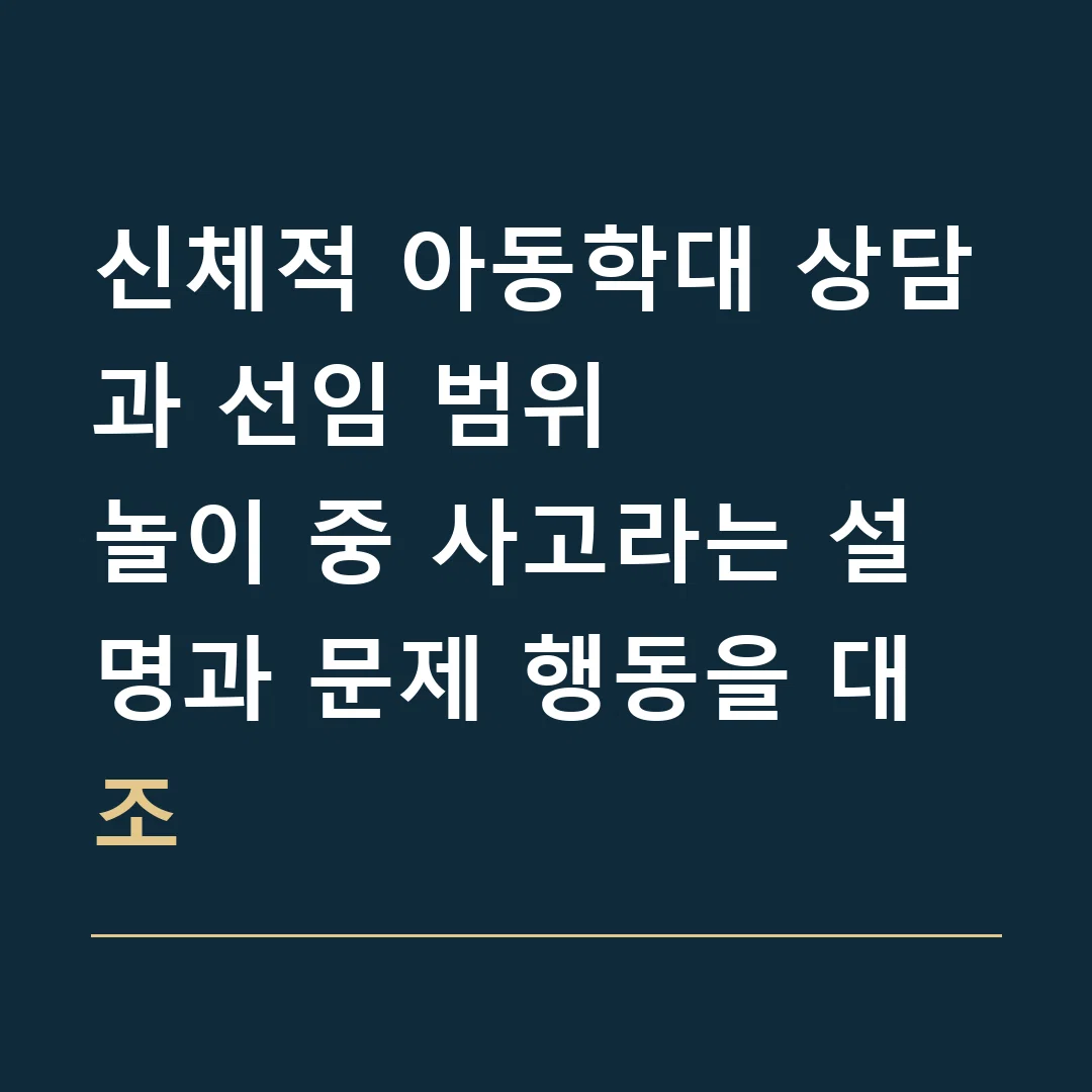 신체적 아동학대 상담과 선임 범위 · 놀이 중 사고라는 설명과 문제 행동을 대조