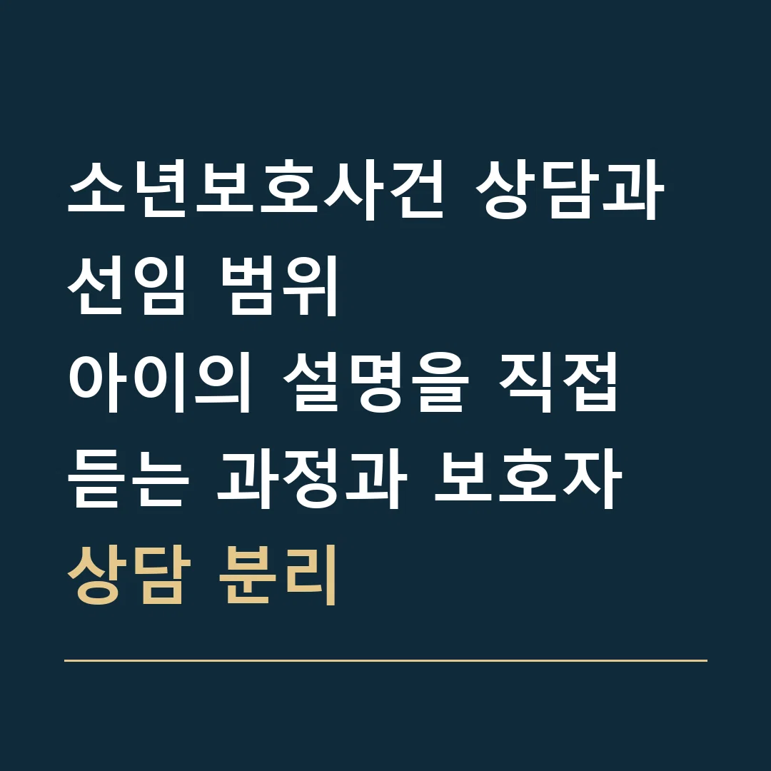 소년보호사건 상담과 선임 범위 · 아이의 설명을 직접 듣는 과정과 보호자 상담 분리