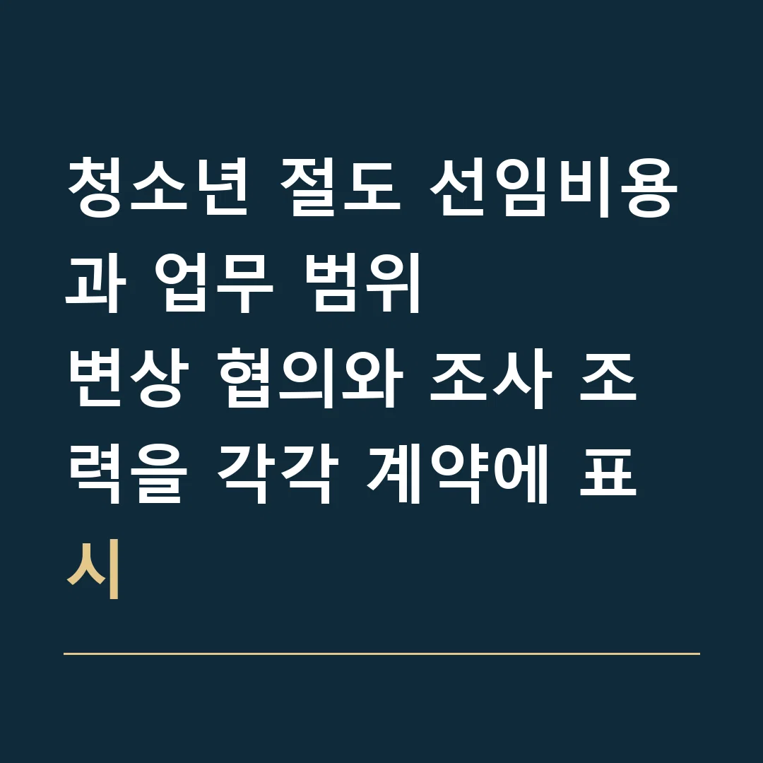 청소년 절도 선임비용과 업무 범위 · 변상 협의와 조사 조력을 각각 계약에 표시