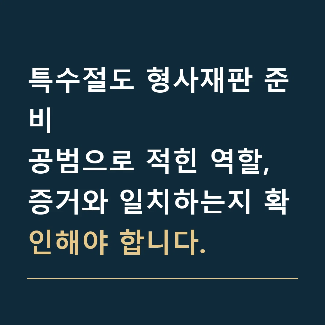 특수절도 형사재판 준비 · 공범으로 적힌 역할, 증거와 일치하는지 확인해야 합니다.