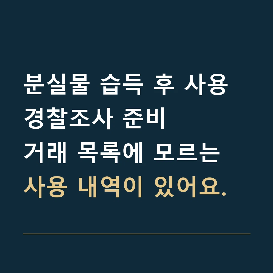분실물 습득 후 사용 경찰조사 준비 · 거래 목록에 모르는 사용 내역이 있어요.