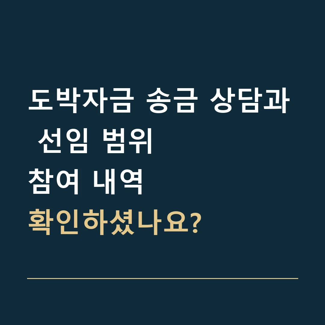 도박자금 송금 상담과 선임 범위 · 참여 내역
확인하셨나요?