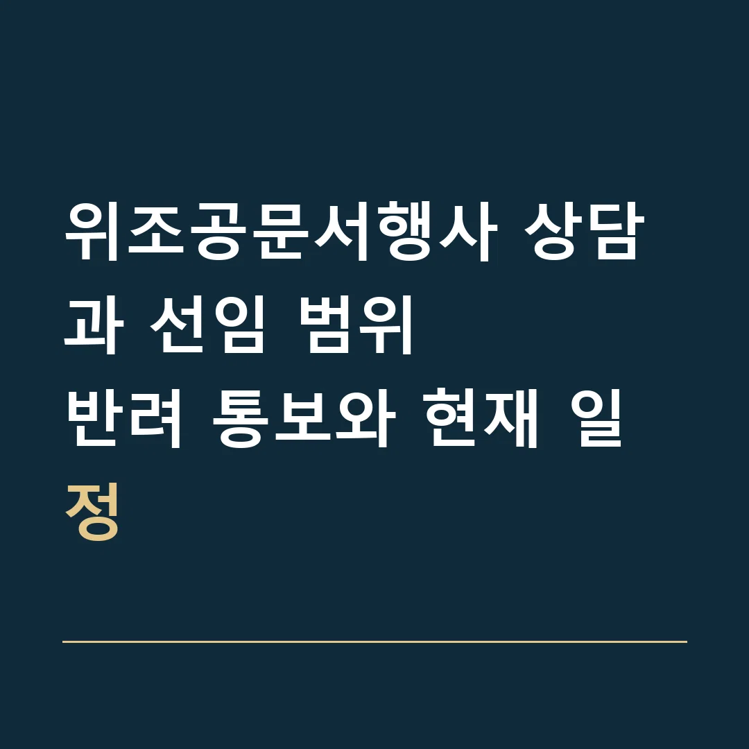 위조공문서행사 상담과 선임 범위 · 반려 통보와 현재 일정