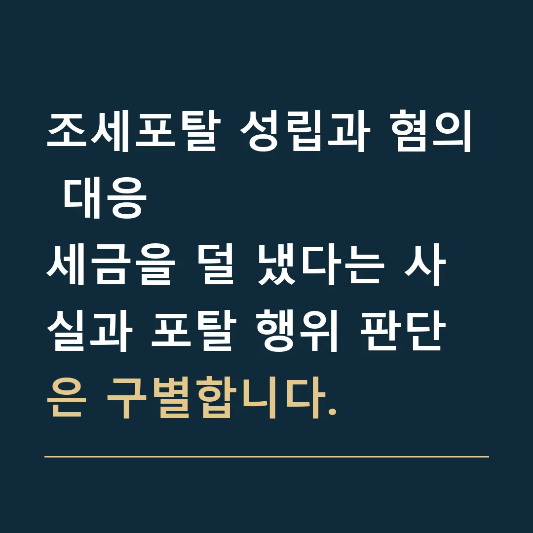 조세포탈 성립과 혐의 대응 · 세금을 덜 냈다는 사실과 포탈 행위 판단은 구별합니다.