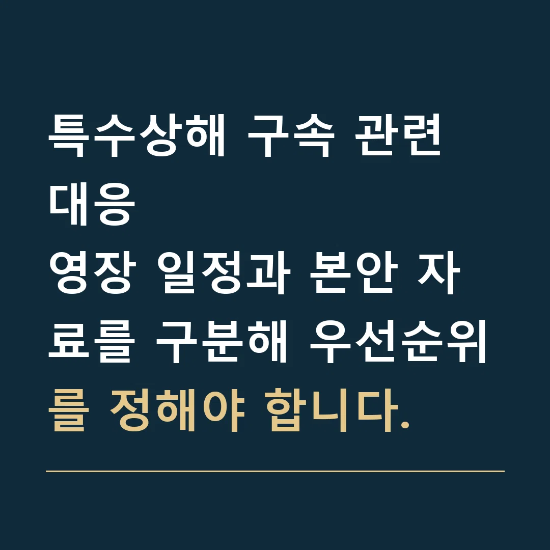 특수상해 구속 관련 대응 · 영장 일정과 본안 자료를 구분해 우선순위를 정해야 합니다.