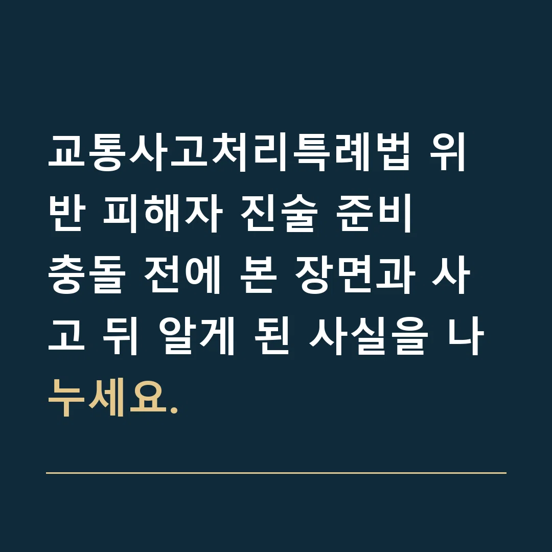 교통사고처리특례법 위반 피해자 진술 준비 · 충돌 전에 본 장면과 사고 뒤 알게 된 사실을 나누세요.